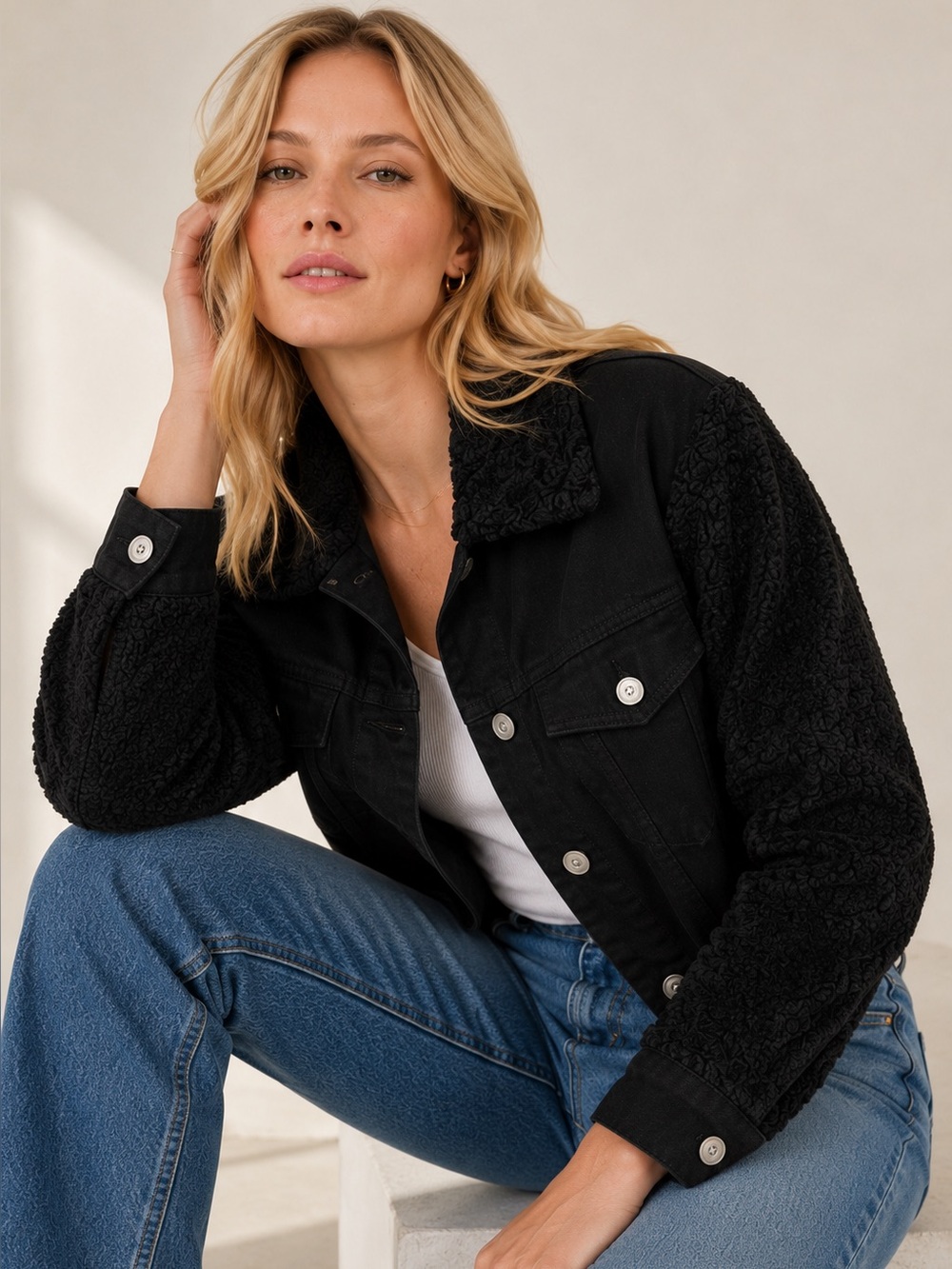 7 For All Mankind Jacket with Removable Faux Fur Collar Overdyed Black Size XS